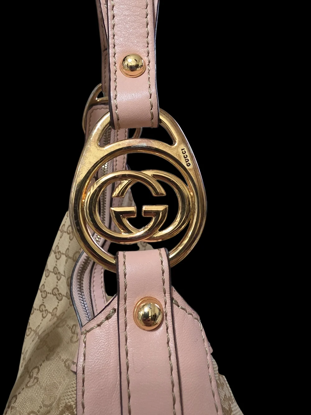 Gucci Beige GG Canvas Hobo with Pink Trim and Gold Hardware - Picture 2 of 3